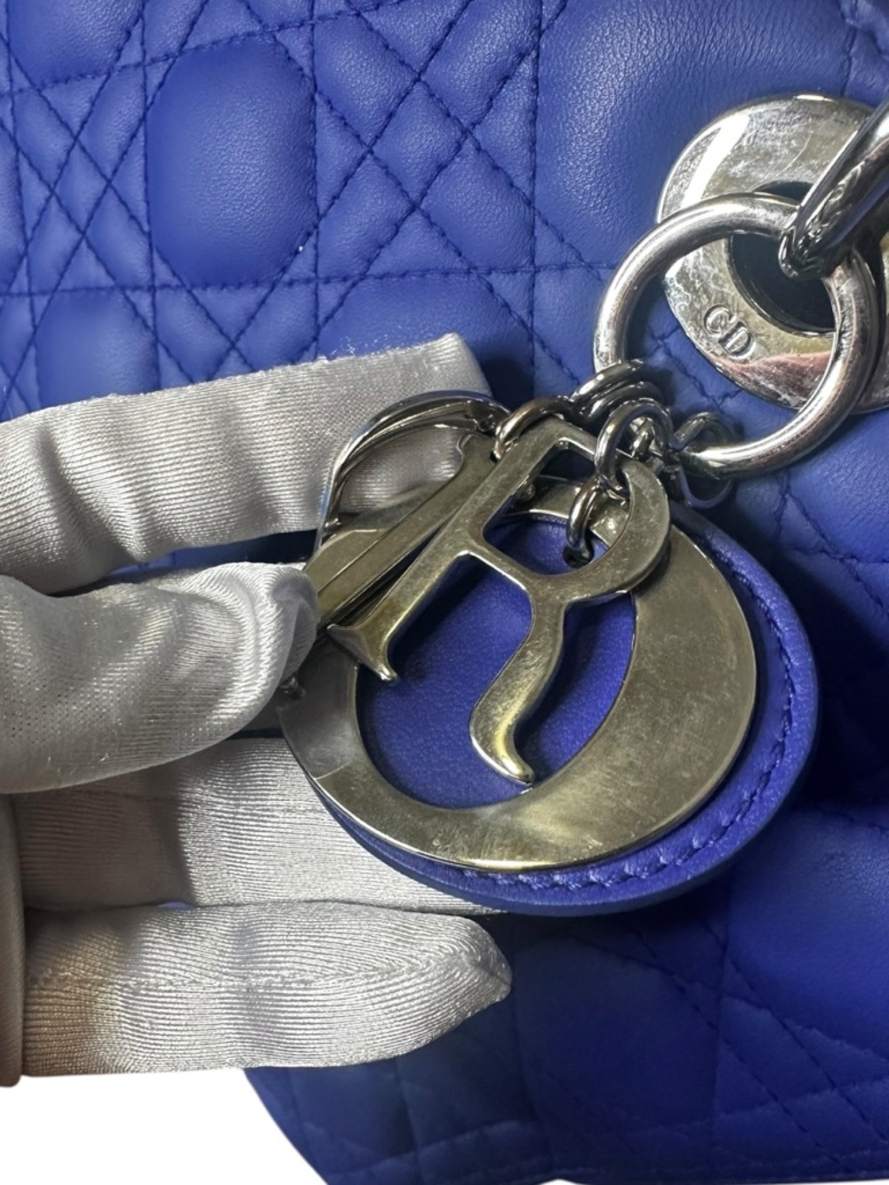 18-26 Preloved Christian Dior’s Lady Dior Cobalt Blue Lambskin Leather, Large - Picture 9 of 13